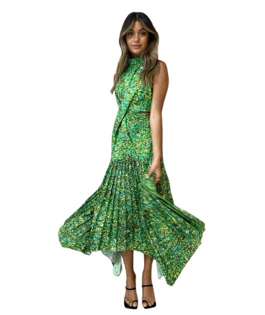 Alemais - Phyllis Twist Front Pleat Dress - Acid Green | All The Dresses