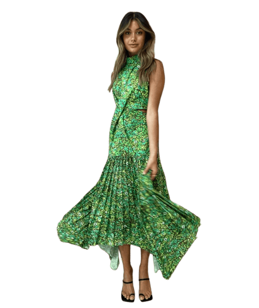 Alemais - Phyllis Twist Front Pleat Dress - Acid Green | All The Dresses