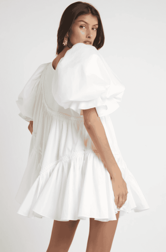 Aje - Casabianca Braided Asymmetric Puff Sleeve Mini Dress | All The Dresses