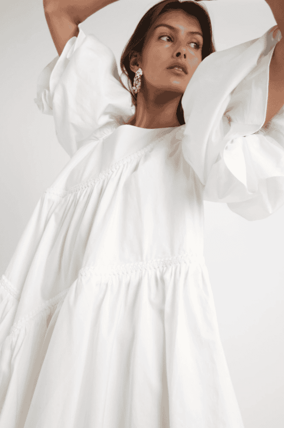 Aje - Casabianca Braided Asymmetric Puff Sleeve Mini Dress | All