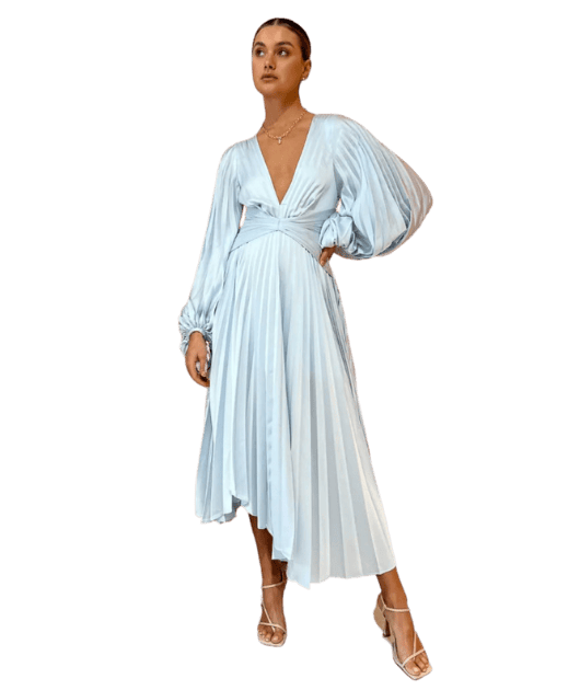 Acler Palms Pleat Dress Sky Blue Get Dressed Hire