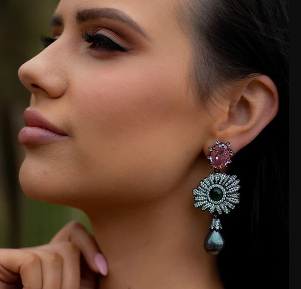 Ashlee Lauren Navi Earrings Pink & Emerald