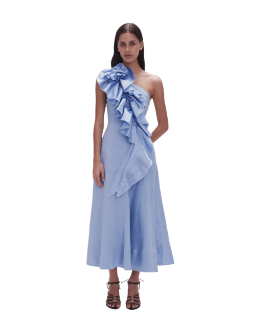 Aje - Adelia Ruffle Midi Dress - Sky Blue | All The Dresses