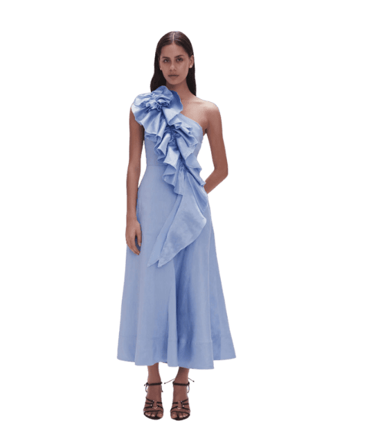 Aje - Adelia Ruffle Midi Dress - Sky Blue | All The Dresses