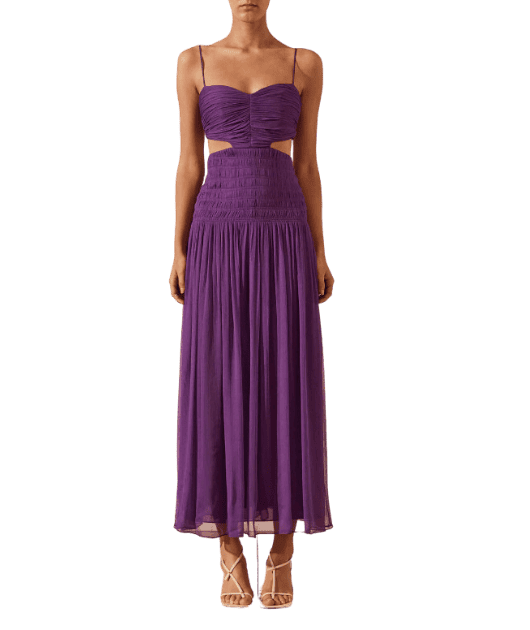 Strapless Frill Drape Maxi Dress in Navy by Shona Joy for Rent